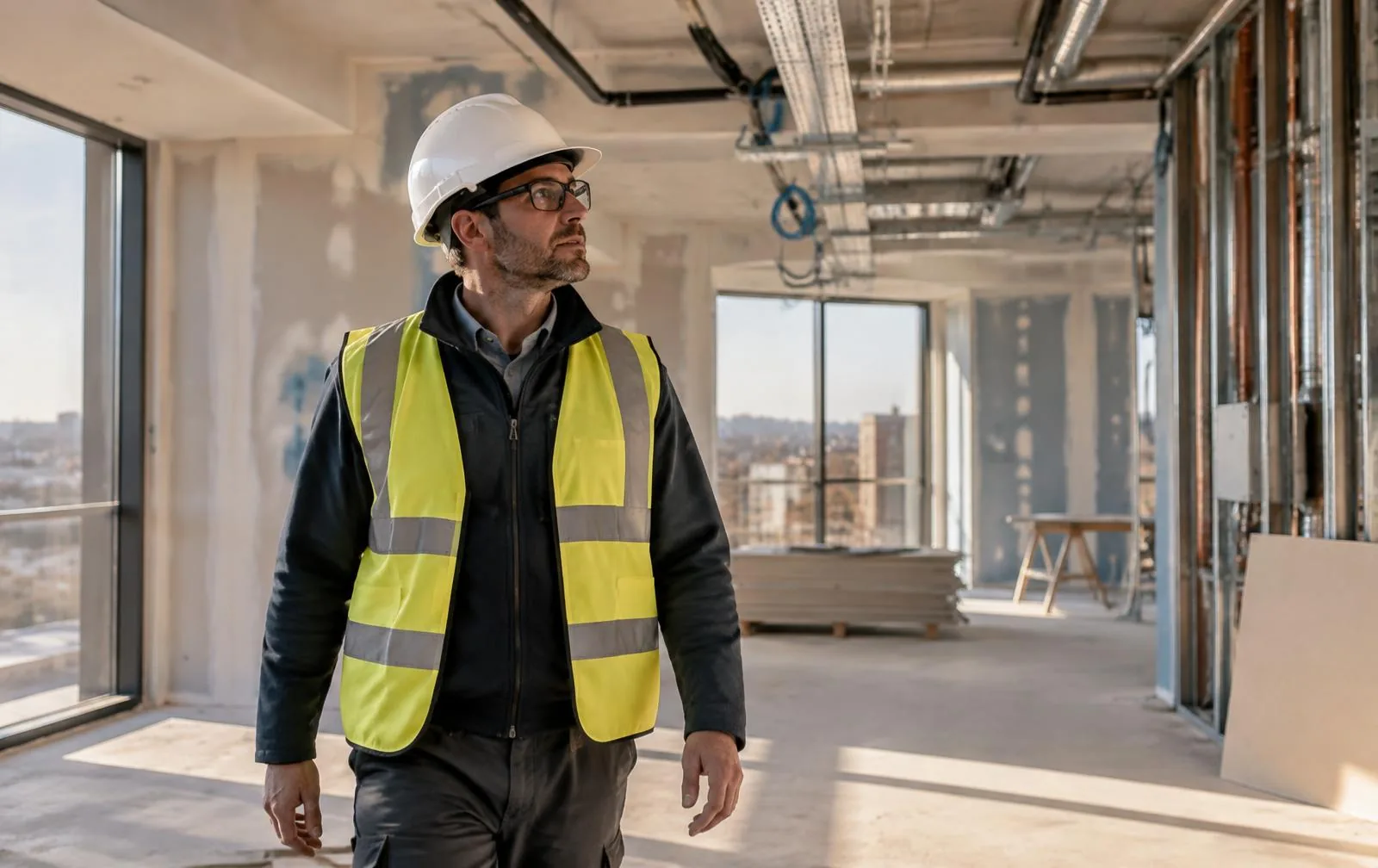 Construction manager conducting an apartment inspection